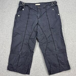Urban Life Capri Pants Women's 10 Black Buckle Cropped Relaxed Fit Baggy Cotton